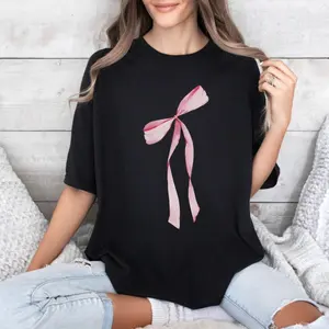 Pretty Pink Bow T-Shirt, Ribbon Tee, Cute Ribbon Shirt, Girly Top Preppy Premium Shirt Sizes S to 3XL, Comfort Colors