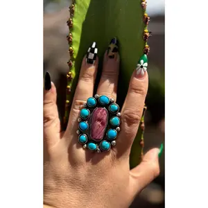 Cluster Ring - Turquoise and Purple Spiny Oyster - Navajo Handmade - Bennet and Drema Yazzie - Size 9.75