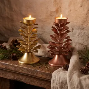 Creative Pinecone Iron Candle Holder, Vintage, Tea Wax Compatible, Living Room Table Christmas Decoration, 1 Piece Set