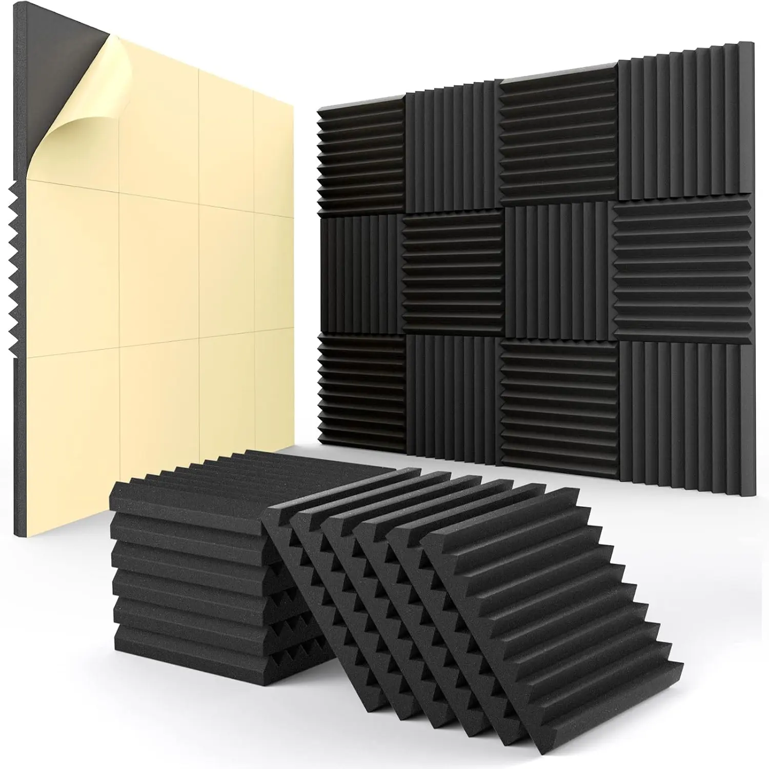 12 Pack Acoustic Panels Self-Adhesive, 1" X 12" X 12" Quick-Recovery Sound Proof Foam Panels, Acoustic Foam Wedges High Density, Soundproof Wall Panels for Home,Studio,Gaming