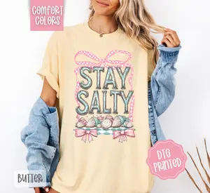 Stay Salty Coquette Comfort Colors Tshirt, Cute Summer Tee, Girly Beach Shirt