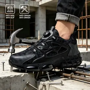 Men Construction Work Safety Boots Steel Toe Design Breathable Lightweight Rotating Buckle Shoes
