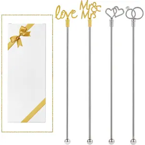 4 count  Stirrers Swizzle Sticks Stainless Steel 7.3" Coffee Stir Sticks with  Mr & Mrs,LOVE Shape, for Mixing  Metal Stir Sticks for Coffee Bar