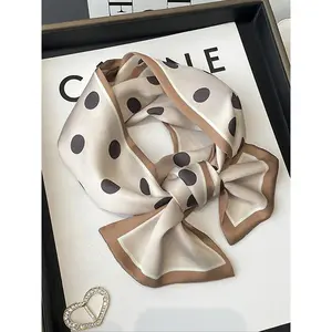 Elegant Polka Dot Satin Rectangular Scarf, Double-Layer Neck Scarf for Women, Versatile Head Wrap, Handbag Accessory