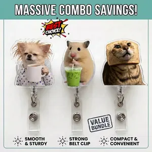 [Best Value Bundle] Meme Character Badge Reel Combo - Cute Retractable ID Badge Holder - Durable Acrylic Name Tag Clip - Perfect Gift for Student