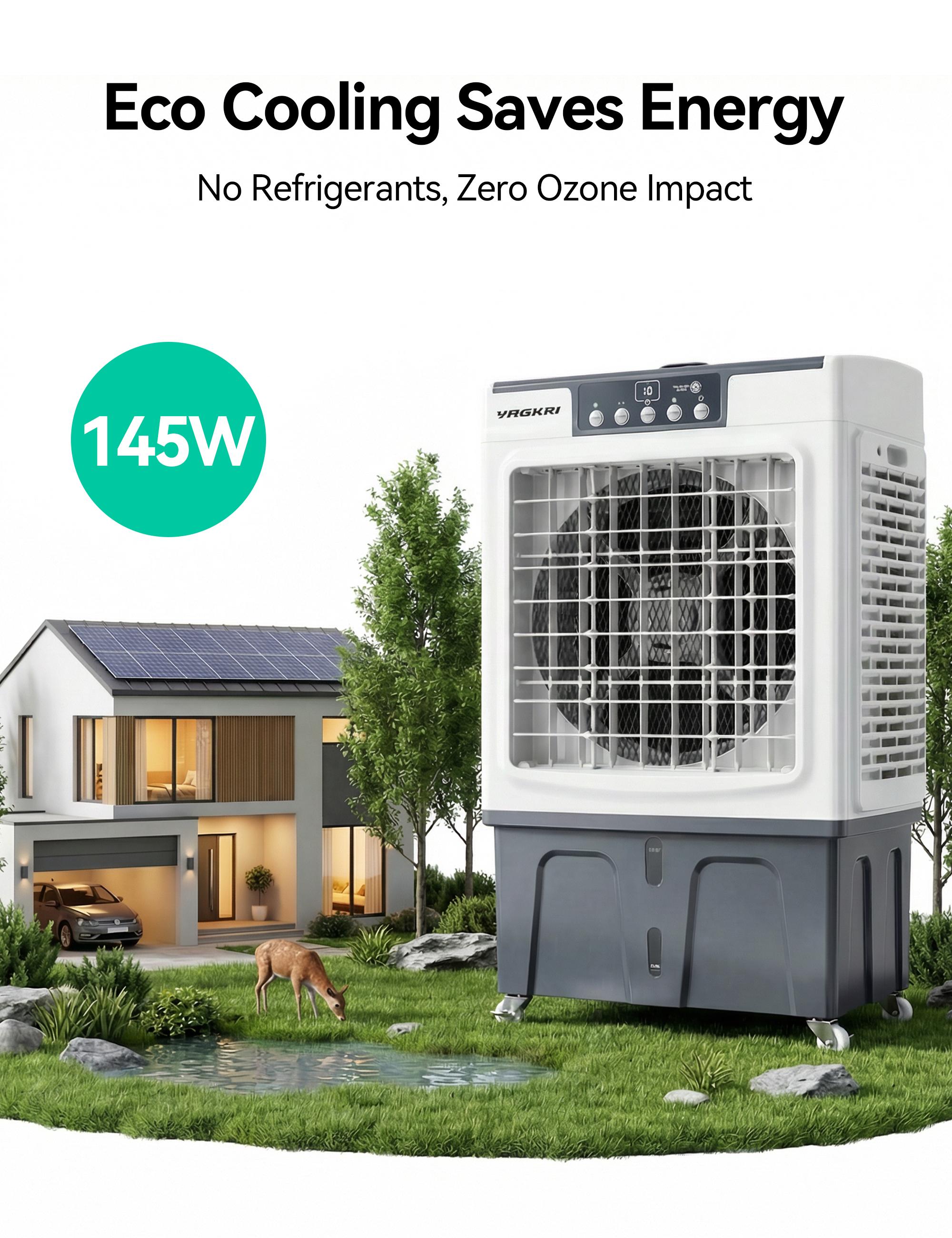 VAGKRI cooling-type household air conditioner, 12 Gal Tank, 3000 CFM, 3 modes, 3 fan speeds, 120° oscillation, 24-hour timer, fee remote control, household fan, floor fan, suitable for indoor and outdoor use.