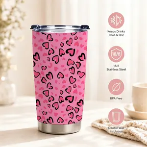 Pink Heart Floral Tumbler Cup, 20oz Premium 18/8 Stainless Steel Coffee Tumbler for Women, Double Wall Insulated Cup, BPA Free, Free Sample Available