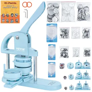 VEVOR 3-IN-1 Button Maker, TikTokShopBlackFriday, 1/1.25/2.28 inch(25/32/58mm) Pin Maker, 300pcs Button Parts, Button Maker Machine with Panda Magic Book, Ergonomic Arc Handle Punch Press Kit, For Children DIY Gifts, Blue