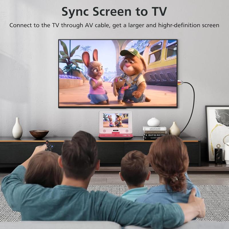 11.5" Portable DVD Player for Kids Car 9.5" Swivel HD Screen 4-6 Hours Battery Sync TV SD USB Disc Formats Dual Speakers Red Audio System rechargeable leather cd player Compact karaoke machine cd player portable boombox card  v  d  player