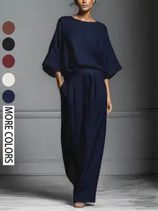 Women's 2026 Summer New Fashion Elegant Bell Sleeve Linen Set, Casual Stylish, European and American Style, Comfortable and Chic
