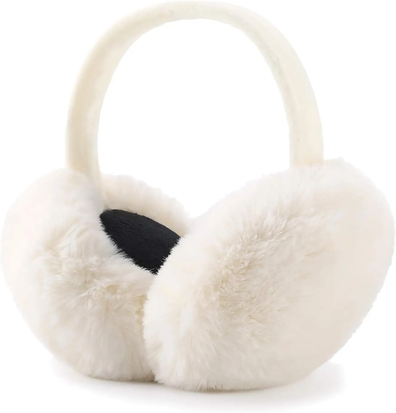 Plush Faux Fur Earmuffs for Women, Foldable & Elegant Winter Accessory for Commute, Travel, and Everyday Wear, Faux Leather, Moms, One Size Fit