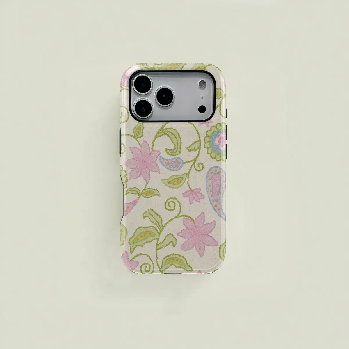 One floral paisley green leaf dual-layer protective case, a sturdy and durable 2-in-1 protective case, suitable for iPhone 17/16/15/14/13/12/11 Pro Max/Plus/Pro, Samsung Galaxy S25/S24/S23 Ultra series, couple phone case.