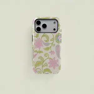 One floral paisley green leaf dual-layer protective case, a sturdy and durable 2-in-1 protective case, suitable for iPhone 17/16/15/14/13/12/11 Pro Max/Plus/Pro, Samsung Galaxy S25/S24/S23 Ultra series, couple phone case.
