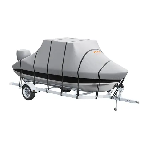 VEVOR T Top Boat Cover, 24'-26' Waterproof Trailerable T-Top Boat Cover, 600D Marine Grade PU Oxford, with Windproof Buckle Straps, for Center Console Boat with T Top Roof, Fits 24'-26'L x 106"W, Grey