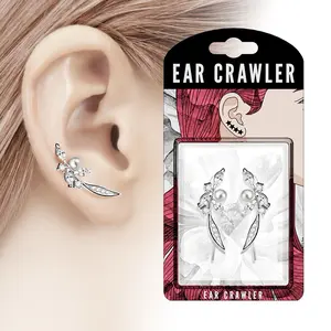 Pair of Pearl Cubic Zirconia  Prepacked Earring Crawler/Ear Climber