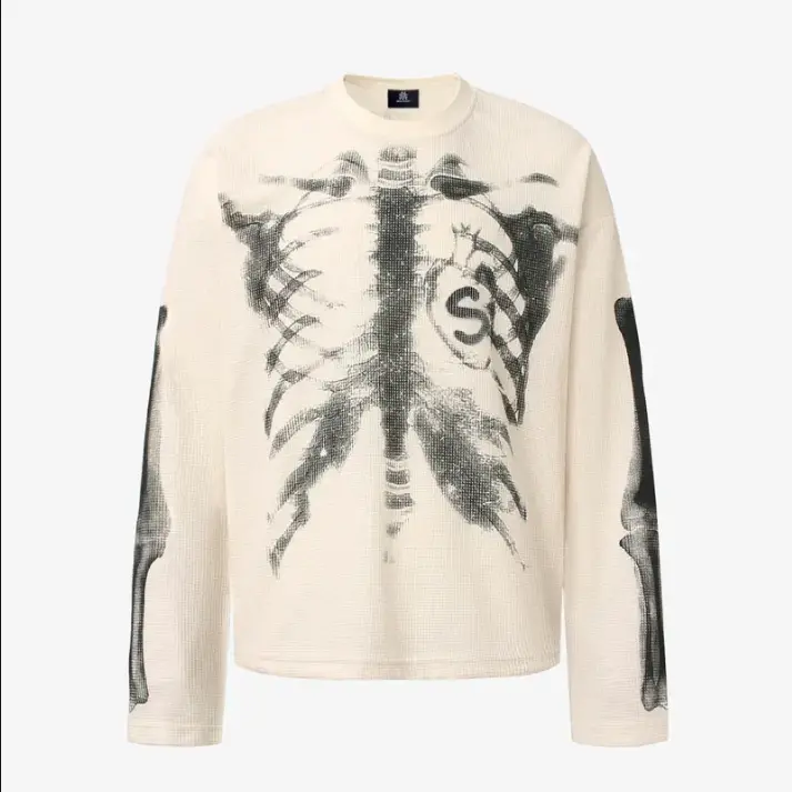Thesupermade Skeleton Graphic Waffle Sweatshirt, Spooky Halloween Vibes