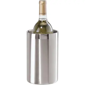 Stainless Steel Double Wall Wine Cooler - Insulated Tabletop Wine Chiller for White Wine & Champagne, Fits Most Standard Sized Bottles