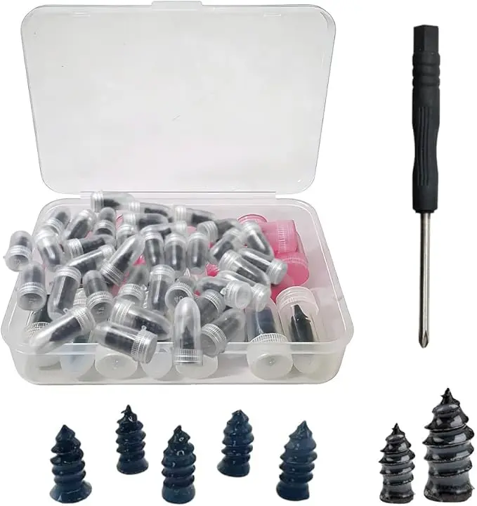 100PCS Tubeless Tire Repair Kit Rubber Nails | Tyre Puncture Repair Screws with Screwdriver | Emergency Quick Fix Tool for Car Bike Motorcycle | Leak Repair Nail Kit Heavy Duty Tire Fix Accessories