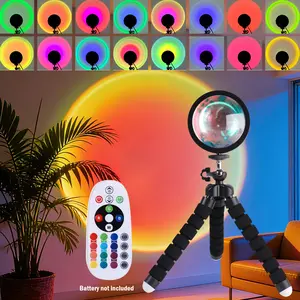 Sunset lamp projector, 16 color changing rainbow light with Remote Controlled 360 Degree Rotation LED Table Lamp USB Sunlight Lamp for bedroom, aesthetic room decor, TikTok vibe