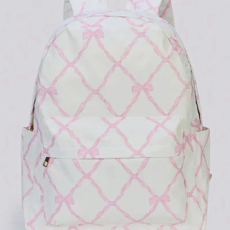 Pink Coquette Bows Backpack with Elegant Pink Bow Design and Geometric Pattern