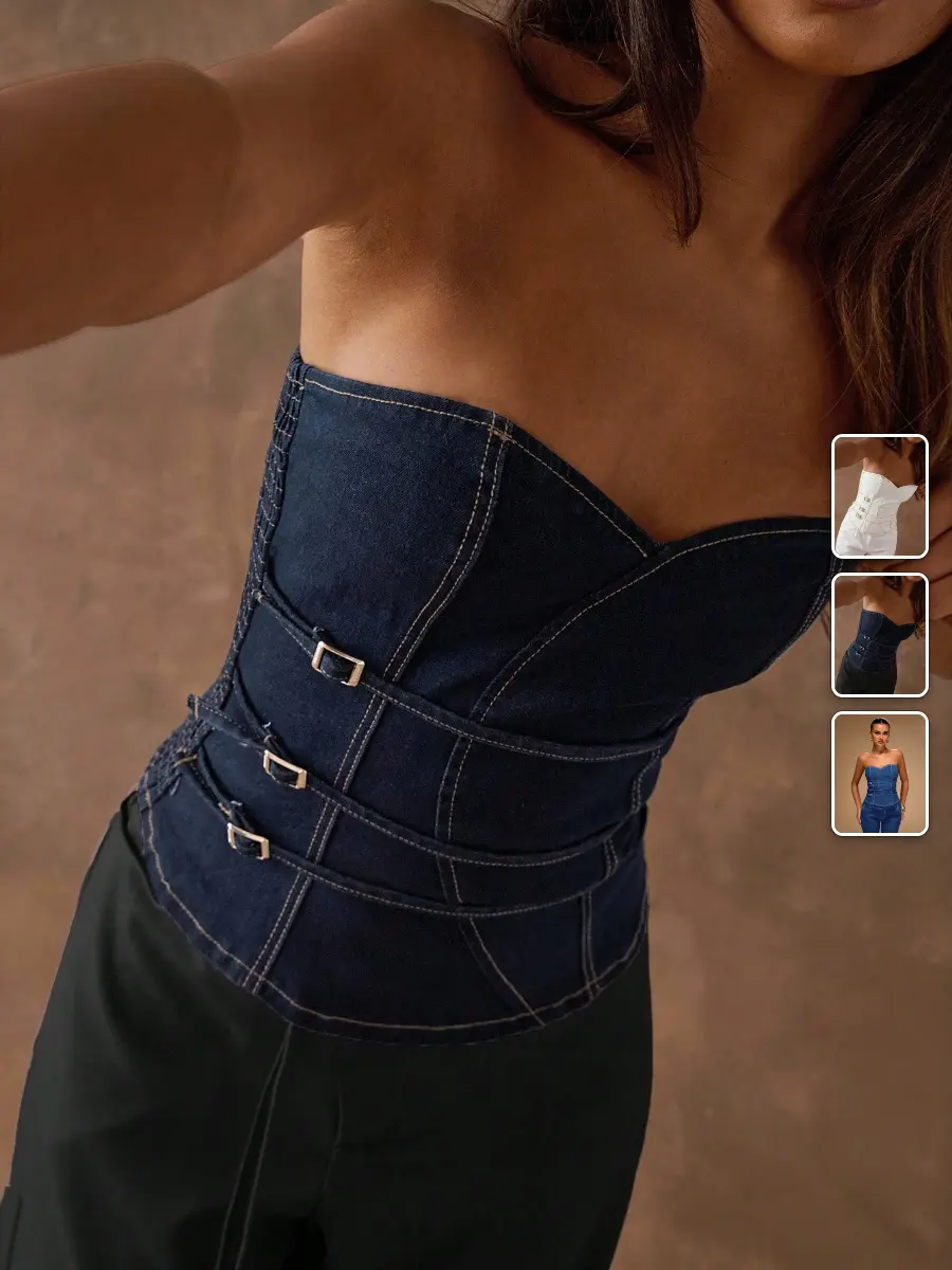 Denim Bustier Top Button Front Solid Y2K Streetwear Date Night Going Out