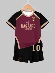 Blue Prison Bastard Munchen Printed Short Sleeve Shorts Summer Wear, Casual Asymmetrical Design, Slim-Fitting H-Type Tee Clothes