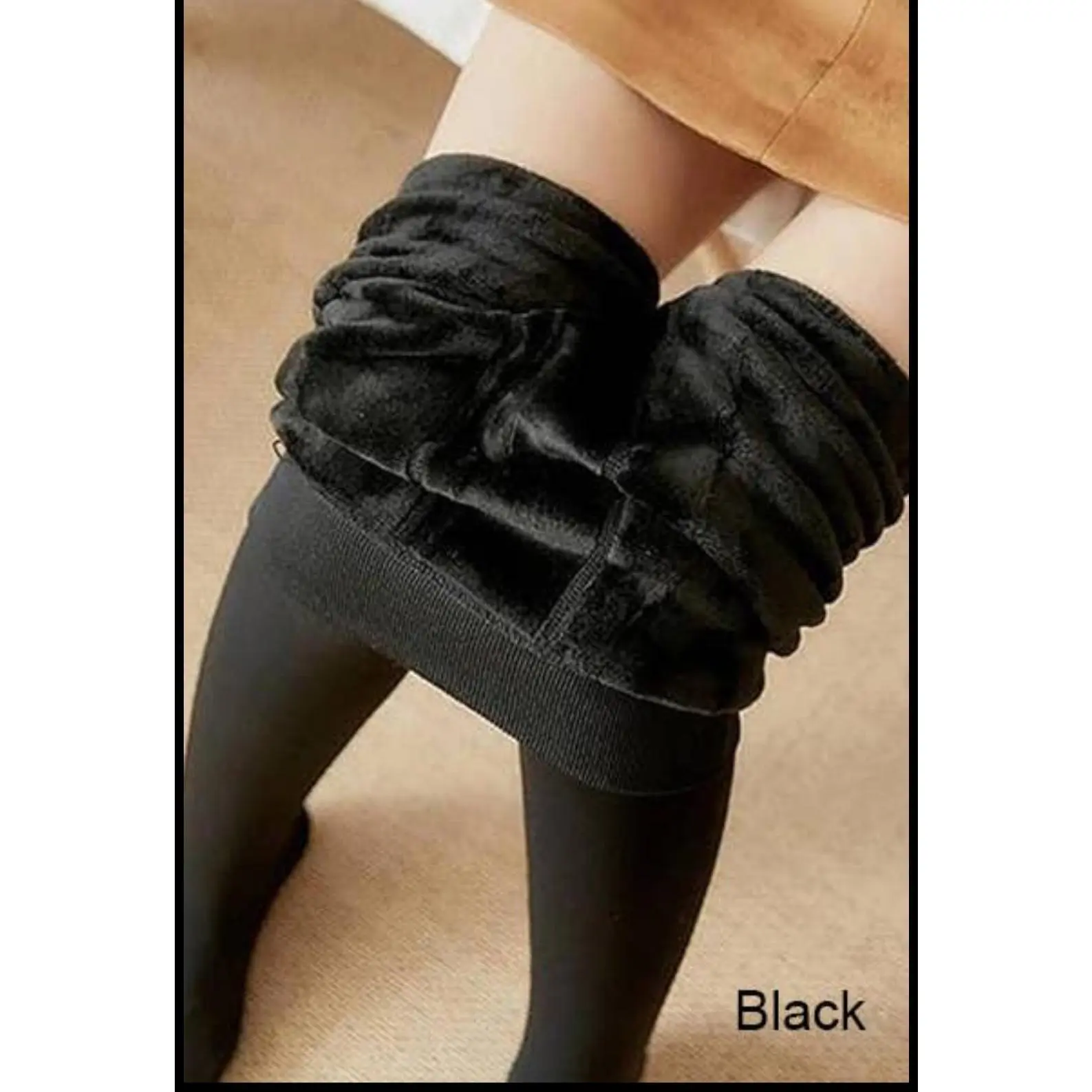 Black winter warm fleece stockings