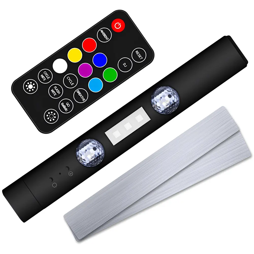 Wireless Car LED Interior Ambient Lighting Kit 3W DC 5V USB Rechargeable Multicolor Light with Remote Control for Cars-Trucks-SUVs Party-Emergency-Creative DIY Lighting Effects