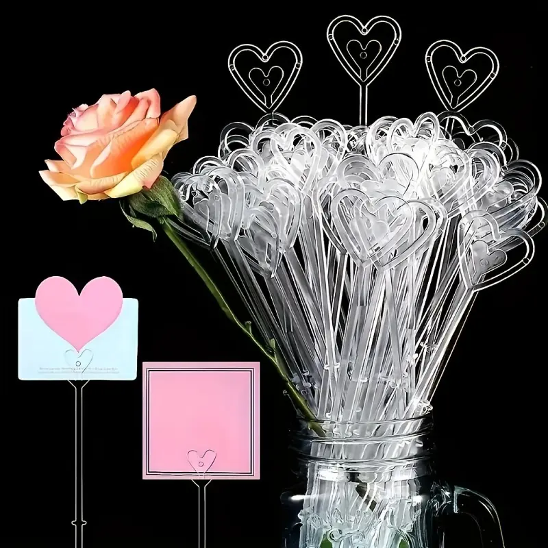 80pcs Heart-Shaped Plastic Flower Card Holders-Perfect for Bouquet Arrangements, Weddings, Card Slots