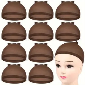 Women's Coffee Color Wig Caps, Elastic Nylon Hair Nets, 10-Piece Set, Comfortable & Durable, Ideal for Daily Use