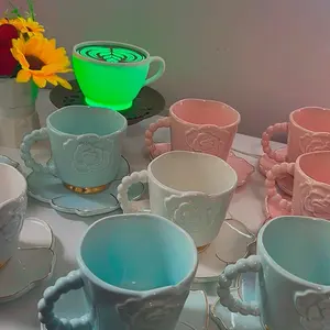 12 oz Ceramic Elegant 3D Floral Mug, Kitchenware Drinkware