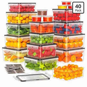 40-Pack Clear Plastic Airtight Food Storage Containers with Snap Lids, Multi-Shape Set