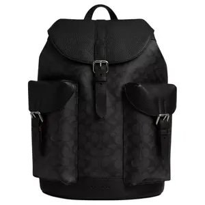 COACH Warner 32 Leather Backpack for Men – Logo-Embossed, Large, Charcoal