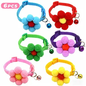 EVEREASY 6 PCS Cute Cat Collar with Bells Kitten Collars for Girls Pink Cat Collar Breakaway Cat Collars for Girl Cats Small Kitten Collar with Bell Boy Pet Collar for Cats Kitten Supplies Flower Cat Collar Adjustable