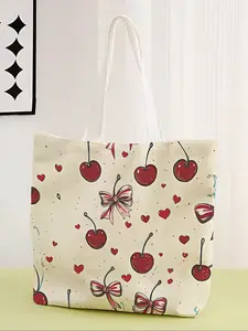 Cherry Pattern Casual Bag, Fashionable Shopping Bag, Storage Bag, Suitable for Travel, Tourism, Business Trips, All Seasons Use