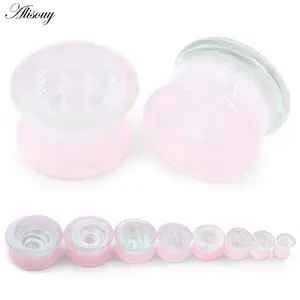 2PCS White Vortex Whirlpool Pink Glass Flared Ear Tunnels Plugs Flesh Stretcher Expander Gauges Earrings Piercing Body Jewelry