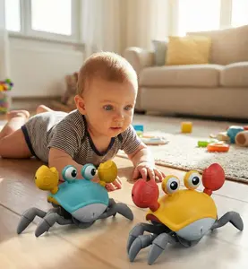 Electric Crawling Crab Toy with Music & Light. Automatic Obstacle Avoidance Interactive Toy. Fun Chase Game for Kids, Babies & Pets.