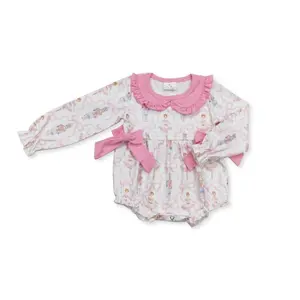 Ballerina Pink Bow Baby Bubble Romper Girls clothes