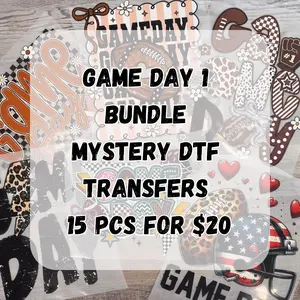 15-piece Game Day 1 DTF Mystery Bundle - A Surprise Mix of Sporty, Bold & Game Ready Transfers l Adult & Youth Sizes l Perfect for Shirts, totes & Tailgate Season