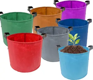 7 Pack 5 Gallon  Grow Bags - Mixed 7 Colors with Reinforced Handles & Aeration Design, Ideal for Tomato,  & Fruits
