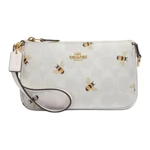 COACH Nolita 19 Classic Monogram Mini Bee Print PVC Crossbody Clutch Bag for Women, White