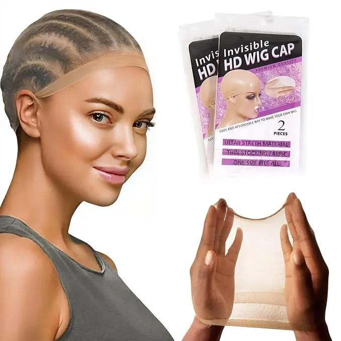 Women's Invisible Transparent Lace Net Gift Wig Caps, 2-Pcs Superior Quality Hair Extension Accessory, Sweat-Absorbing Stretch Fabric, Bald Cap Ready