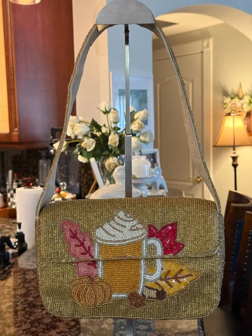 Women's Beaded Motif Shoulder Bag - Sol Mer Hot Cocoa Theme, Trending Resort Look, Luggage & Bags Collection