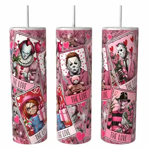Horror Love 20 oz Tumbler Drinkware Flasks Insulated Skinny with Lid & Straw for Coffee Hot & Cold Drinks