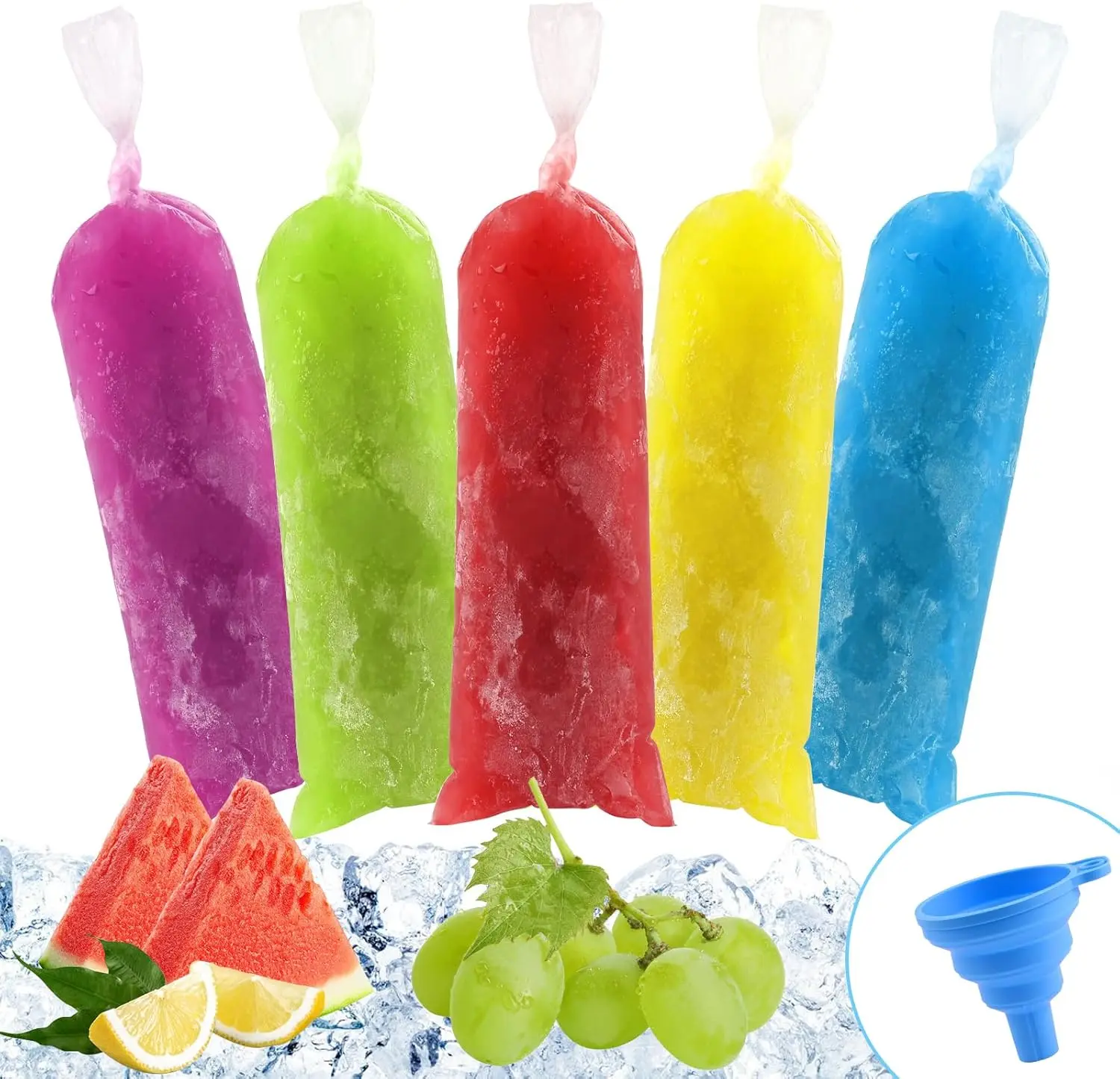 Ice Lolly Bags Disposable, Ice Cream Mold Bags with  Funnel. 3 x 10 inches Plastic Ice Candy Bags for Making Bolis/Ice  Yogurt Candy (Clear - 220 count)