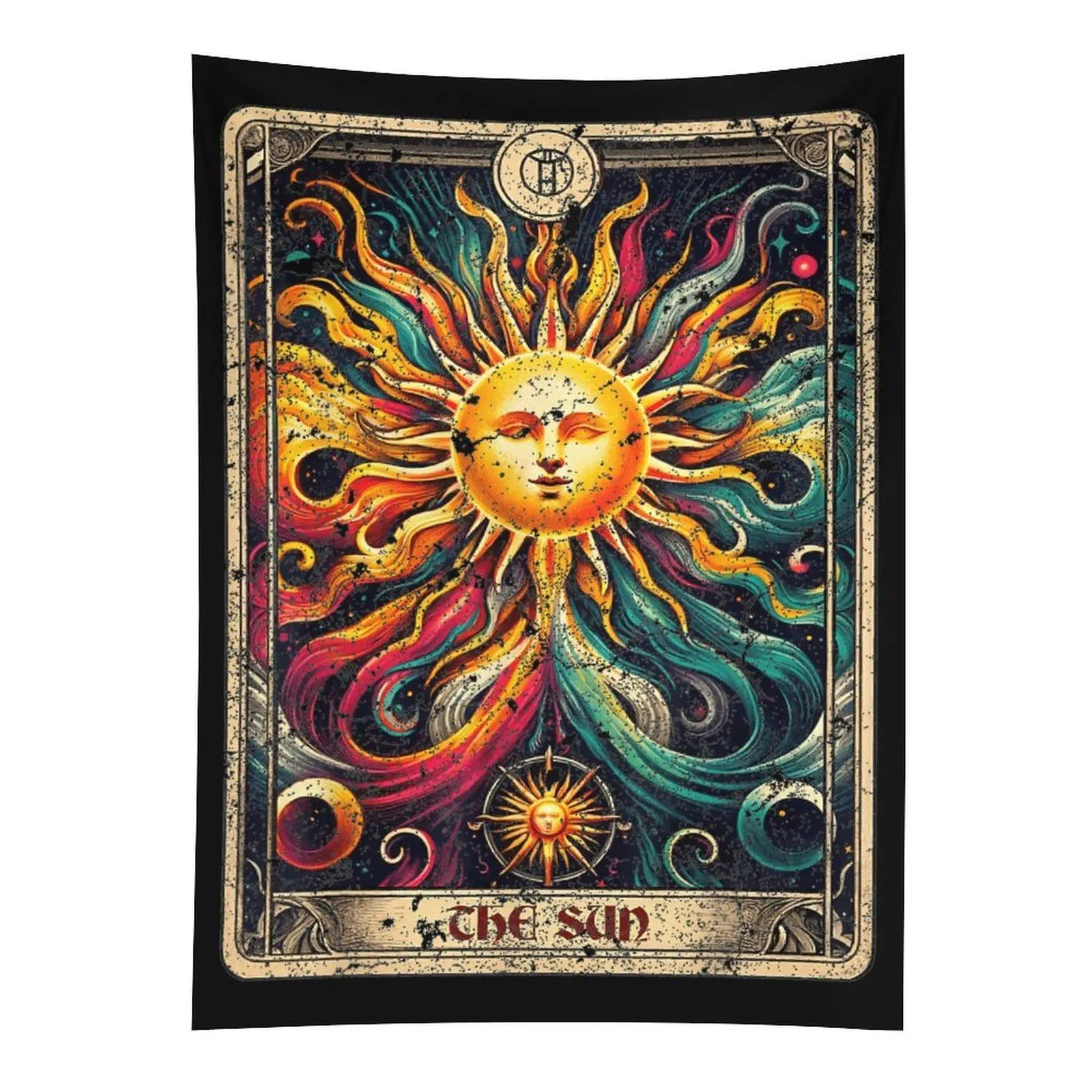 Sun Tarot Card Wall Tapestry, Distressed Grunge Tarot Wall Hanging, Witchy Aesthetic Bedroom Decor