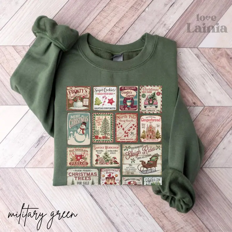 Retro Christmas Sweatshirt, Santa Claus Sweatshirt, Christmas Stamps Sweatshirt, Christmas Tree Shirt, Merry Christmas Shirt