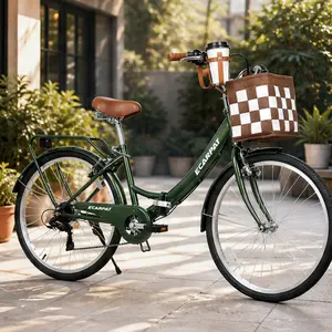 26 Inch Folding City Commuter Bike for Adults, Steel Frame Fold Bikes with 7 Speeds, Detachable Basket, Cup Holder, Alloy Rims, V-Brakes, Spring Saddle, Multiple Color Options (White/Green Available), Fold Folding Bikes
