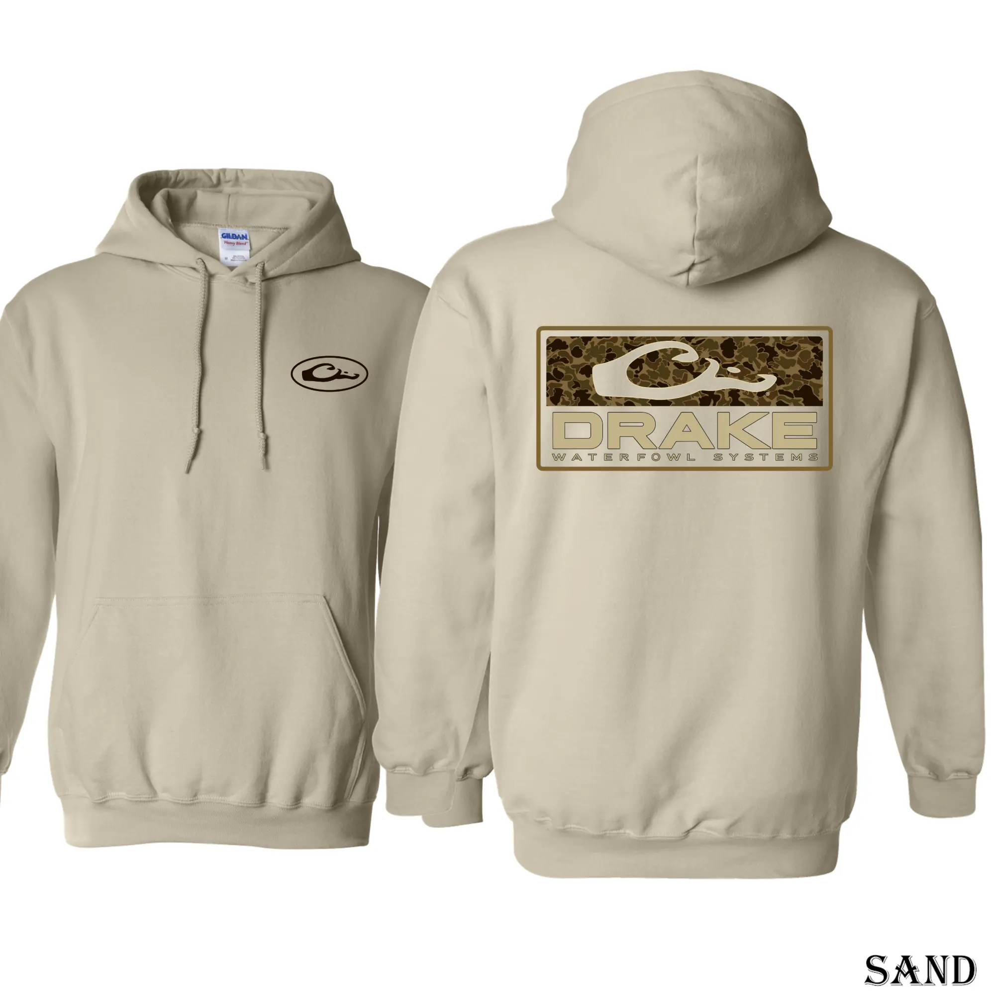Drake Waterfowl Camo Bar Hoodie, Double-Sided Duck Hunting Graphic Hoodie, Menswear and Womenswear Top