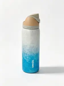 Owala 32 oz insulated stainless steel water bottle, ocean wave blue and white gradient texture leak-proof travel bottle with carrying ring, leak-proof water bottle, with 24-hour refrigeration function